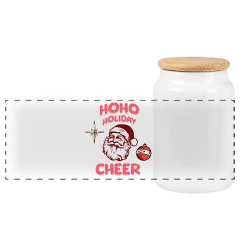 HoHo Holiday Cheer Santa - Panoramic Cookie Jar with Wooden Lid - white - Front