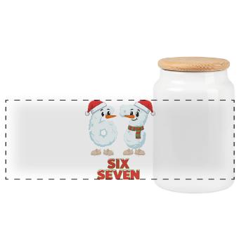 6 7 Meme Weihnachten Lustig Sechs Sieben Geschenk - Panorama Keksdose mit Holzdeckel - Weiß - Vorne