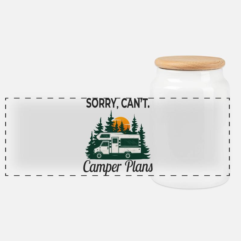 Sorry, Can’t. Camper Plans – Retro Camping Design - Panorama Keksdose mit Holzdeckel - Weiß