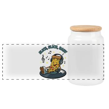 Slice Slice Baby – Funny Pizza Retro Comic Moti - Panoramic Cookie Jar with Wooden Lid - white - Front