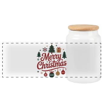 Merry Christmas lettering with baubles - Panoramic Cookie Jar with Wooden Lid - white - Front