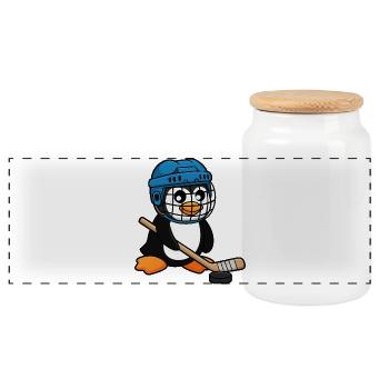 Lustiger Pinguin Hockey Spieler Comic Eishockey - Panoramic Cookie Jar with Wooden Lid - white - Front