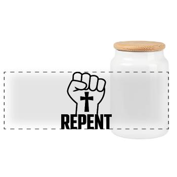 Repent - Holy Christianity Logo - Panoramic Cookie Jar with Wooden Lid - white - Front