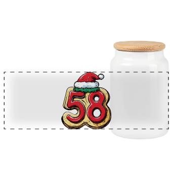 58 Number Biscuit Christmas - Panoramic Cookie Jar with Wooden Lid - white - Front