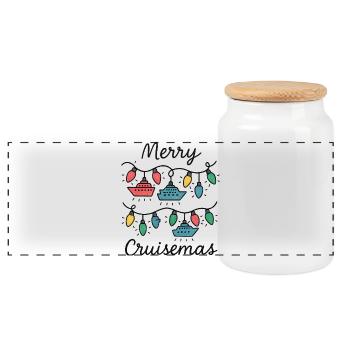 Merry Cruise Mas Funny Christmas Cruise - Panoramic Cookie Jar with Wooden Lid - white - Front