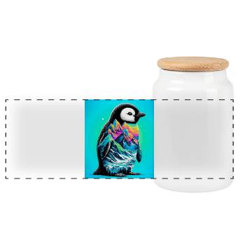 penguin - Panoramic Cookie Jar with Wooden Lid - white - Front