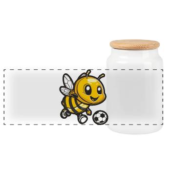 Abeille avec ballon de football - Boîte à biscuits avec couvercle en bois - blanc - Devant