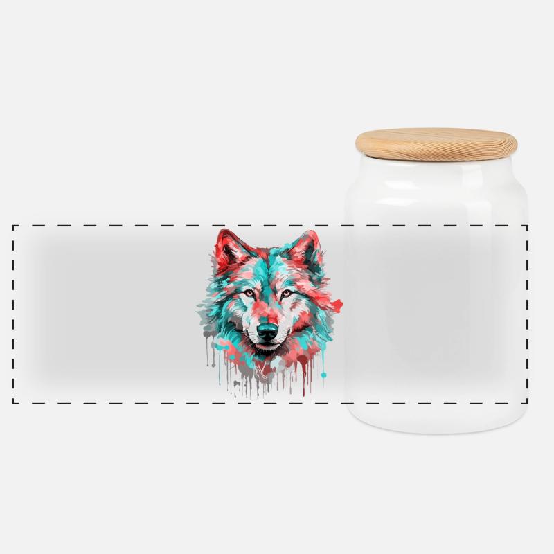 Wolf Wolfskopf Raubtier Wald Natur Wildnis Bunt - Panorama Keksdose mit Holzdeckel - Weiß
