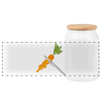Sliced carrot with knife – kitchen motif - Panoramic Cookie Jar with Wooden Lid - white - Front