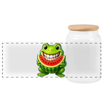 Crapaud grenouille joyeux avec pastèque été - Boîte à biscuits avec couvercle en bois - blanc - Devant