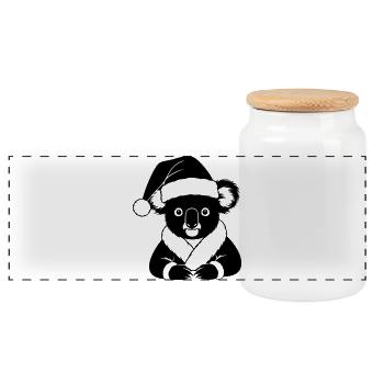 Christmas Koala Comic – Black & White - Panoramic Cookie Jar with Wooden Lid - white - Front