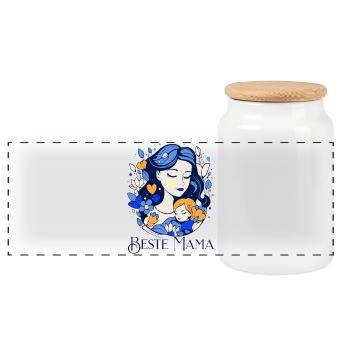 Best Mom - Panoramic Cookie Jar with Wooden Lid - white - Front