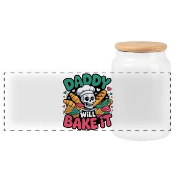 Papa le fera cuire. Drôle de squelette boulanger design - Boîte à biscuits avec couvercle en bois - blanc - Devant