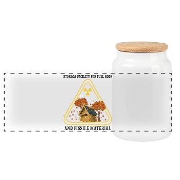 Timber storage in the radiation protection sign - Panoramic Cookie Jar with Wooden Lid - white - Front