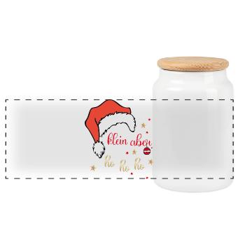 Klein aber Ho Ho Ho Weihnachten - Panorama Keksdose mit Holzdeckel - Weiß - Vorne