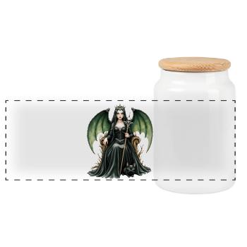Reine Noire Ailée avec Bâton - Boîte à biscuits avec couvercle en bois - blanc - Devant