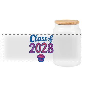 Class of 2028 Cupcake Gradient - Panoramic Cookie Jar with Wooden Lid - white - Front