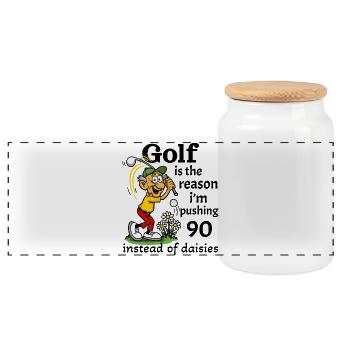 Golf is the reason I'm pushing 90 - Panoramic Cookie Jar with Wooden Lid - white - Front