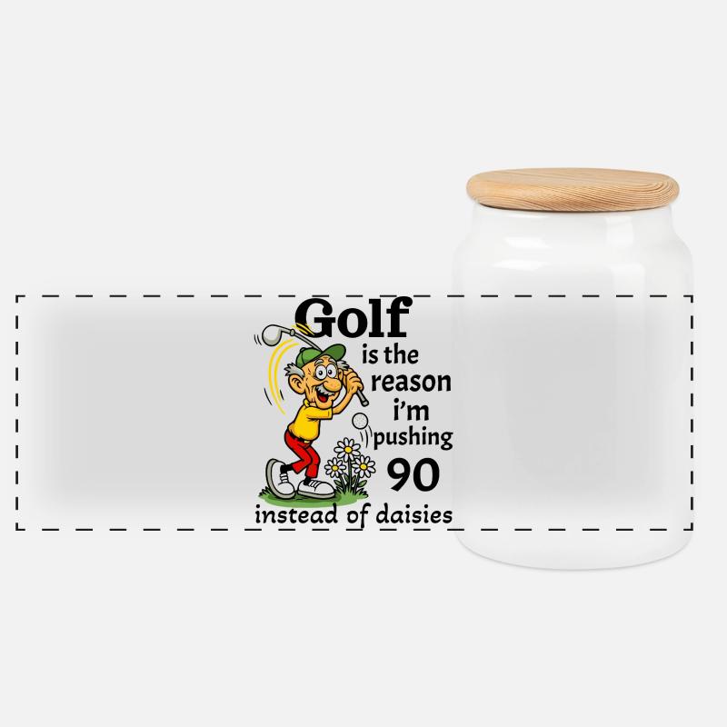 Golf ist der Grund, warum ich fast 90 bin - Panorama Keksdose mit Holzdeckel - Weiß