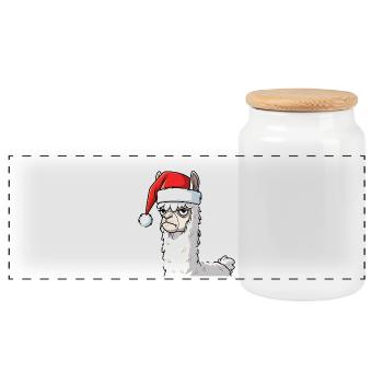 Lama mit Weihnachtsmütze Alpaka Anti Weihnachten - Panorama Keksdose mit Holzdeckel - Weiß - Vorne