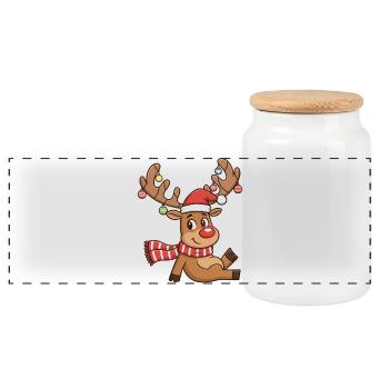 Reindeer with lights and scarf - Panoramic Cookie Jar with Wooden Lid - white - Front