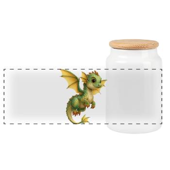 Drache - Panorama Keksdose mit Holzdeckel - Weiß - Vorne