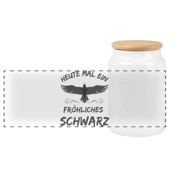 Heute mal ein fröhliches Schwarz-Rabe Krähe Gothic - Panorama Keksdose mit Holzdeckel - Weiß - Vorne