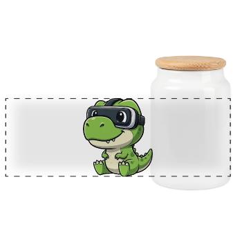 Mignons Dino T-Rex Joueur Cartoon Réalité Virtuelle - Boîte à biscuits avec couvercle en bois - blanc - Devant