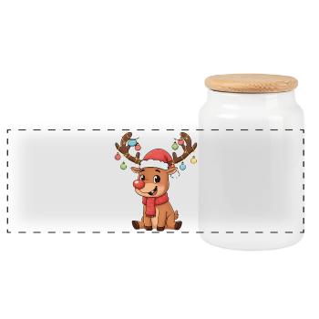 Cute Christmas Reindeer Cartoon Mood - Panoramic Cookie Jar with Wooden Lid - white - Front