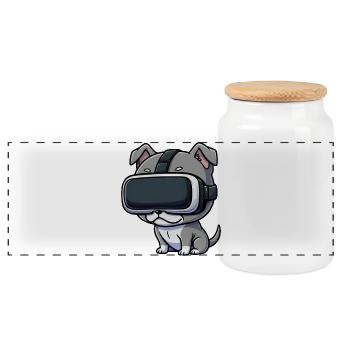 Süßer Pitbull Hund Cartoon Gamer Virtual Reality - Panorama Keksdose mit Holzdeckel - Weiß - Vorne