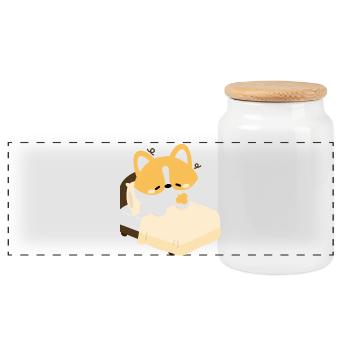 Corgi fatigué sur le lit - Boîte à biscuits avec couvercle en bois - blanc - Devant