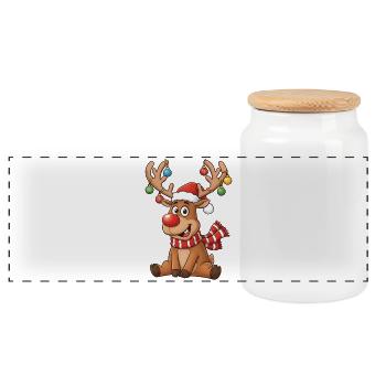 Cute Reindeer Christmas Illustration - Panoramic Cookie Jar with Wooden Lid - white - Front