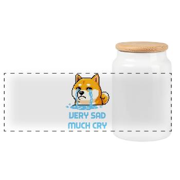 Très triste, beaucoup pleure - Pixel art du mème Doge - Boîte à biscuits avec couvercle en bois - blanc - Devant