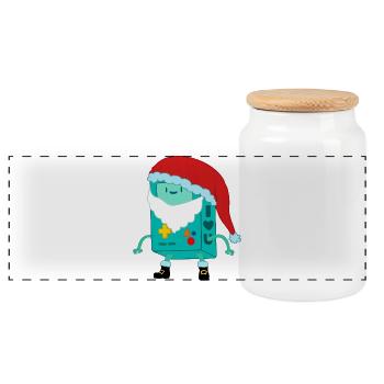 Retro Spielkonsole mit Santa Claus Weihnachtsmütze - Panorama Keksdose mit Holzdeckel - Weiß - Vorne