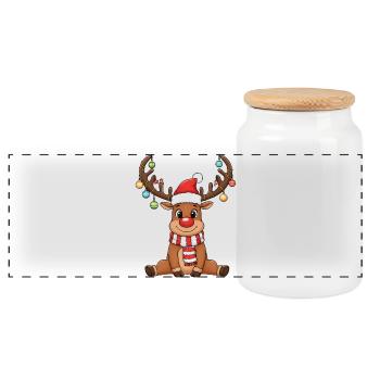 Lustiges Rentier mit roter Nase Weihnachtscartoon - Panorama Keksdose mit Holzdeckel - Weiß - Vorne