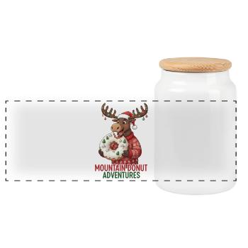 Weihnachten - lustiger Elch - Winter Donut - Panorama Keksdose mit Holzdeckel - Weiß - Vorne