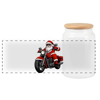 Motorcyclists Christmas - Panoramic Cookie Jar with Wooden Lid - white - Front