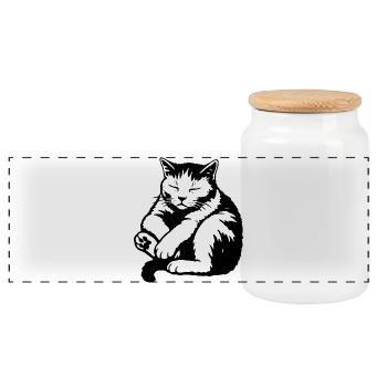 Schlafende Katzen-Silhouette - Panorama Keksdose mit Holzdeckel - Weiß - Vorne