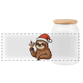 Christmas Sloth Cocktail - Panoramic Cookie Jar with Wooden Lid - white - Front