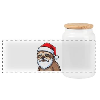 Funny Tired Sloth Xmas Motif - Panoramic Cookie Jar with Wooden Lid - white - Front