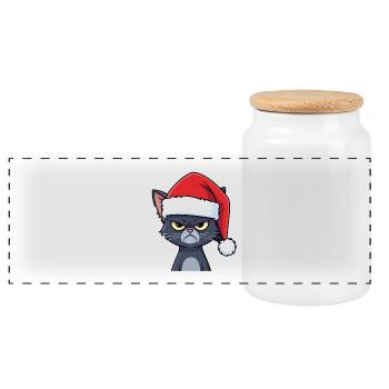 Humeur agacée de chat du Père Noël - Boîte à biscuits avec couvercle en bois - blanc - Devant