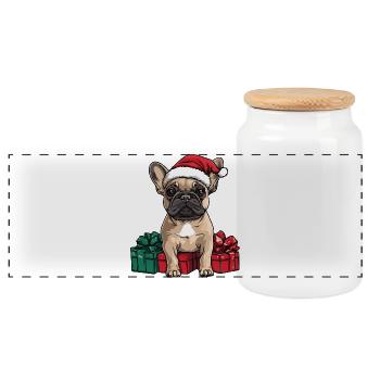 Chien bouledogue français Noël - Boîte à biscuits avec couvercle en bois - blanc - Devant