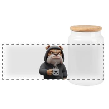 Grim Bulldog Café Dessin Animé Chien Drôle - Boîte à biscuits avec couvercle en bois - blanc - Devant