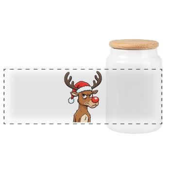Mies gelauntes Rentier Weihnachtsmotiv Rudolph - Panorama Keksdose mit Holzdeckel - Weiß - Vorne