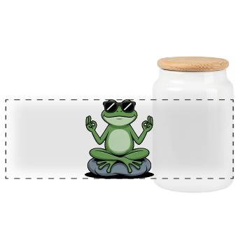 Zen frog with sunglasses - Panoramic Cookie Jar with Wooden Lid - white - Front