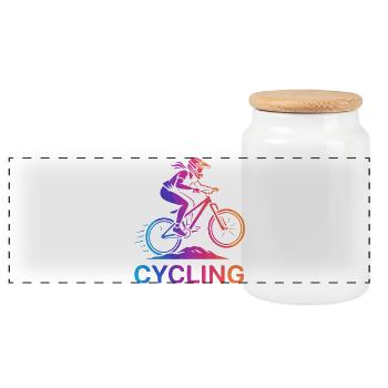Mädchen Radfahrerin auf dem Mountainbike - Panorama Keksdose mit Holzdeckel - Weiß - Vorne