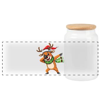 Dab Pose Rentier Christmas Dabbing Cartoon - Panorama Keksdose mit Holzdeckel - Weiß - Vorne