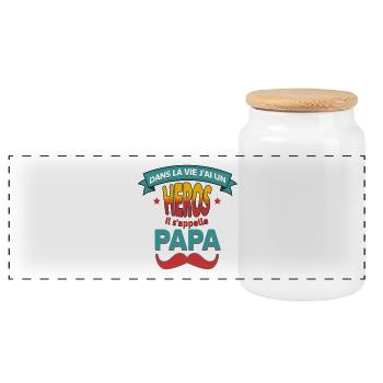 Dad Everyday Hero, Great Gift for Kids - Panoramic Cookie Jar with Wooden Lid - white - Front