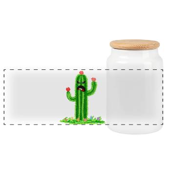 Angry Cactus - Panoramic Cookie Jar with Wooden Lid - white - Front