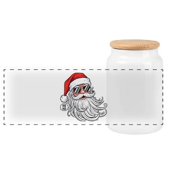 Cool Santa Comic Head with Sunglasses - Panoramic Cookie Jar with Wooden Lid - white - Front